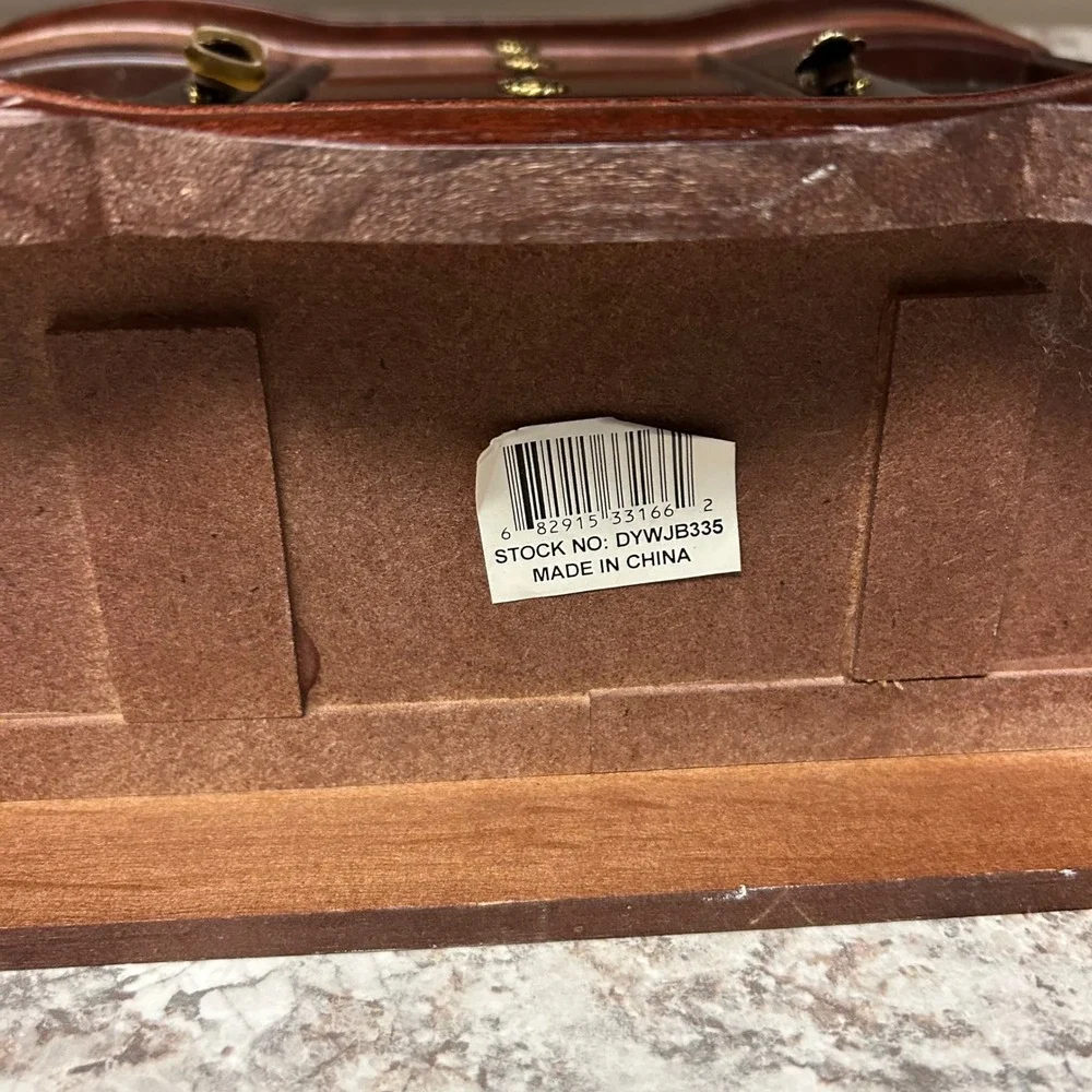 Vintage Wood Jewelry Armoire Large Brown Etched Glass 4-Drawer Rotating Hooks